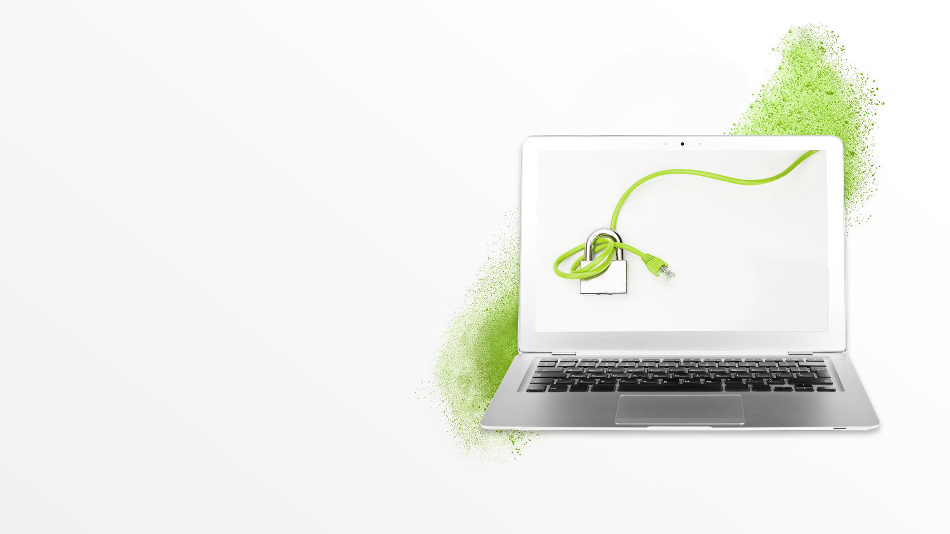 IT-Support in München - stilisiertes Notebook mit Netzwerkkabel und Vorhängeschloss